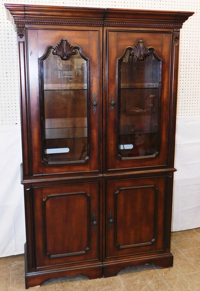 Pair of Cherry Glass Door Cabinets: Pair of Cherry Glass Door Cabinets . 73 1/4" H 23 1/2" W 19" D "ALL DESCRIPTIONS AND ANY CONDITION STATEMENT GIVEN BY LANGSTON AUCTION GALLERY ARE STRICTLY OPINIONS AND LANGSTON'S SHALL HAVE NO