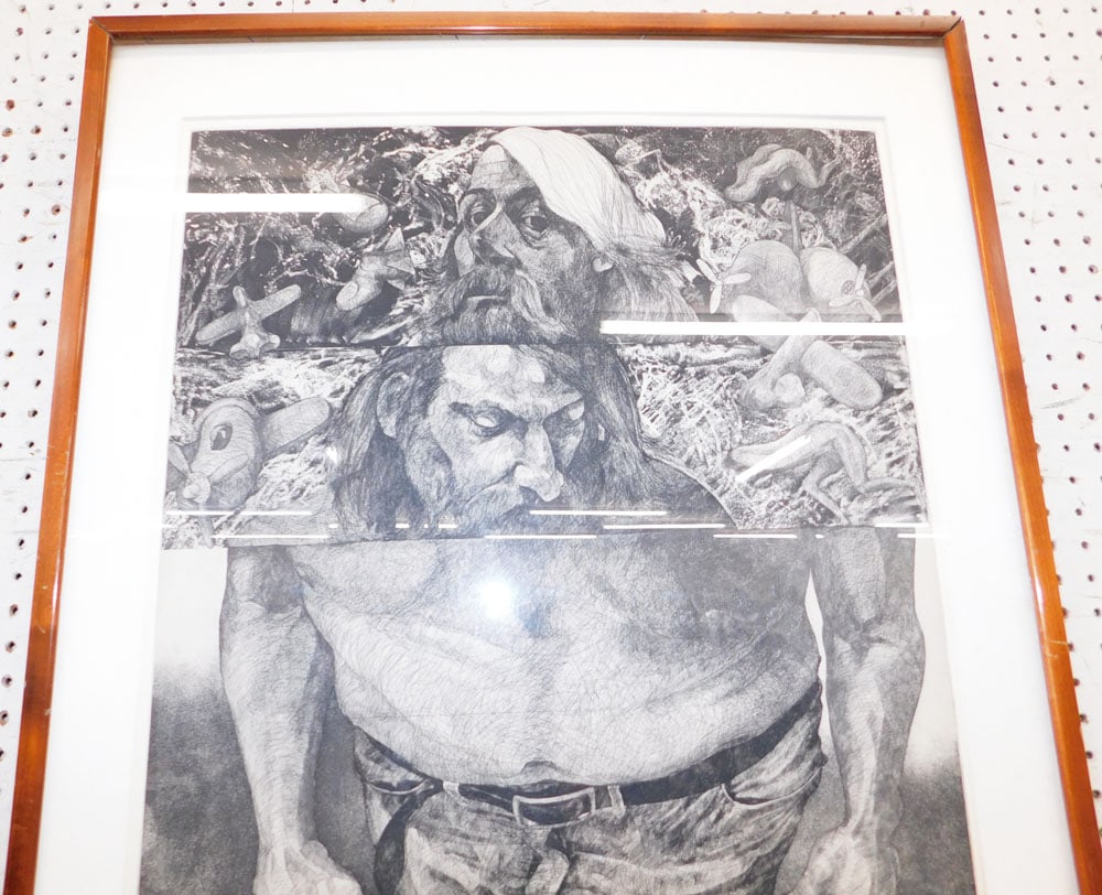 Large Framed Block Print Pencil Signed - 2