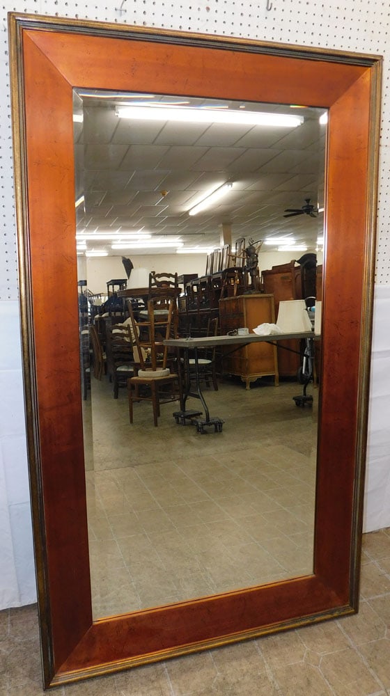 Large Gilded Frame Bevel Edge Mirror: Large Gilded Frame Bevel Edge Mirror. 71 3/4" x 41 1/2" "ALL DESCRIPTIONS AND ANY CONDITION STATEMENT GIVEN BY LANGSTON AUCTION GALLERY ARE STRICTLY OPINIONS AND LANGSTON'S SHALL HAVE NO