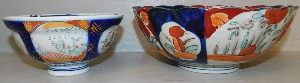 Two Imari Porcelain Bowls: Two Imari Porcelain Bowls . 3 1/2" H 8 1/2" Dia. "ALL DESCRIPTIONS AND ANY CONDITION STATEMENT GIVEN BY LANGSTON AUCTION GALLERY ARE STRICTLY OPINIONS AND LANGSTON'S SHALL HAVE NO RESPONSIBILITY FOR