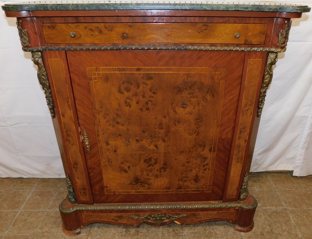 Rosewood & Burl Walnut French Marble Top Cabinet with Brass Ormolu (1 of 7)