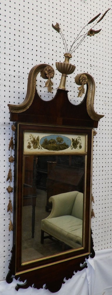 Antique Mahogany Inlaid & Gilded Frame Mirror with Eglomise Panel (1 of 5)