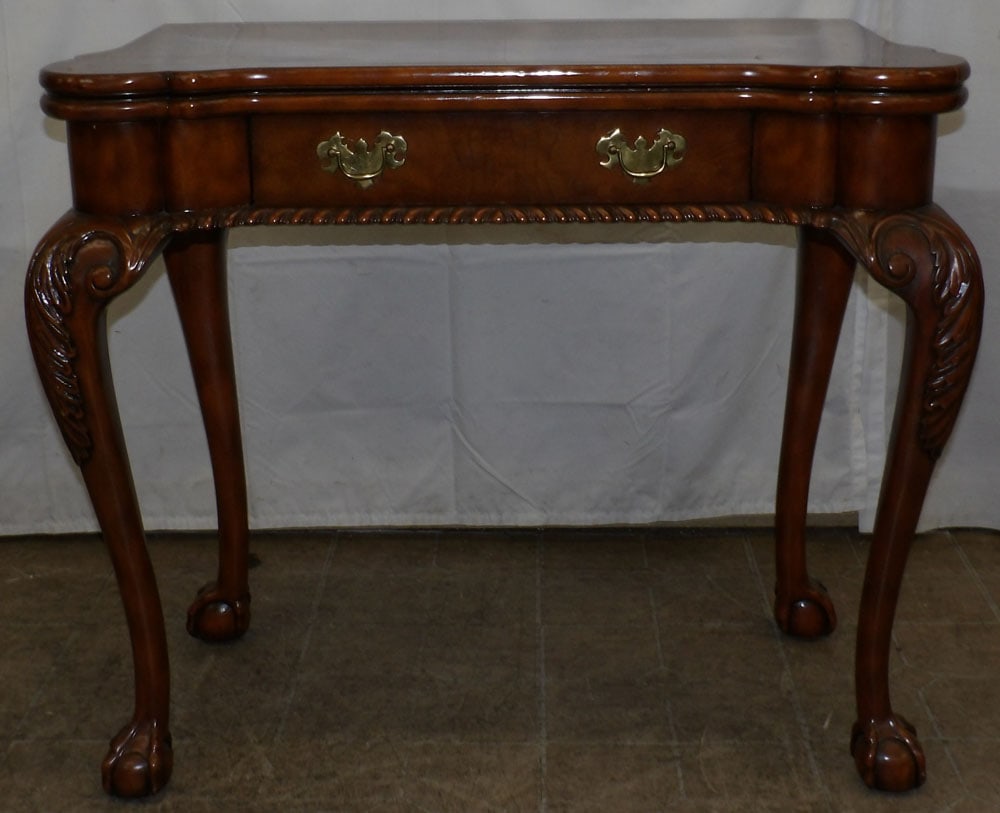 Burl Walnut & Tooled Leather Fold Over Top Game Table by Maitland Smith (1 of 15)