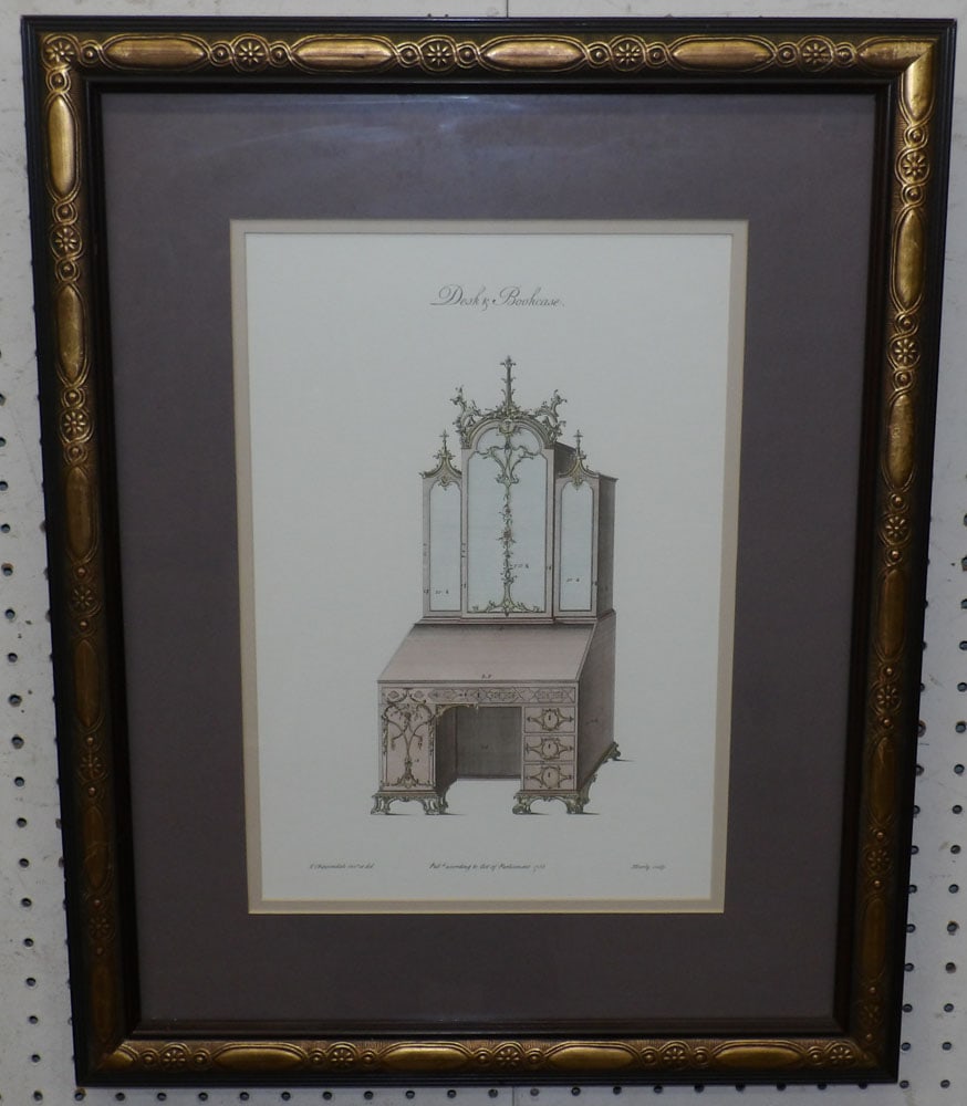 Framed Print of Desk & Bookcase: Framed Print of Desk & Bookcase. 24 1/2" x 19 1/2" "ALL DESCRIPTIONS AND ANY CONDITION STATEMENT GIVEN BY LANGSTON AUCTION GALLERY ARE STRICTLY OPINIONS AND LANGSTON'S SHALL HAVE NO RESPONSIBILITY