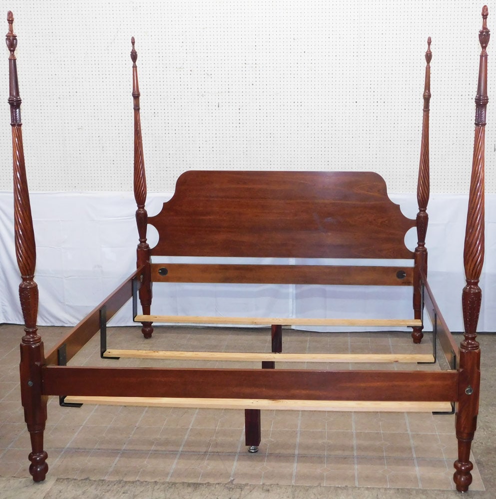Mahogany Acanthus Leaf Carved Four Post King Size Bed with Bolts & Rails by Craftique (1 of 7)