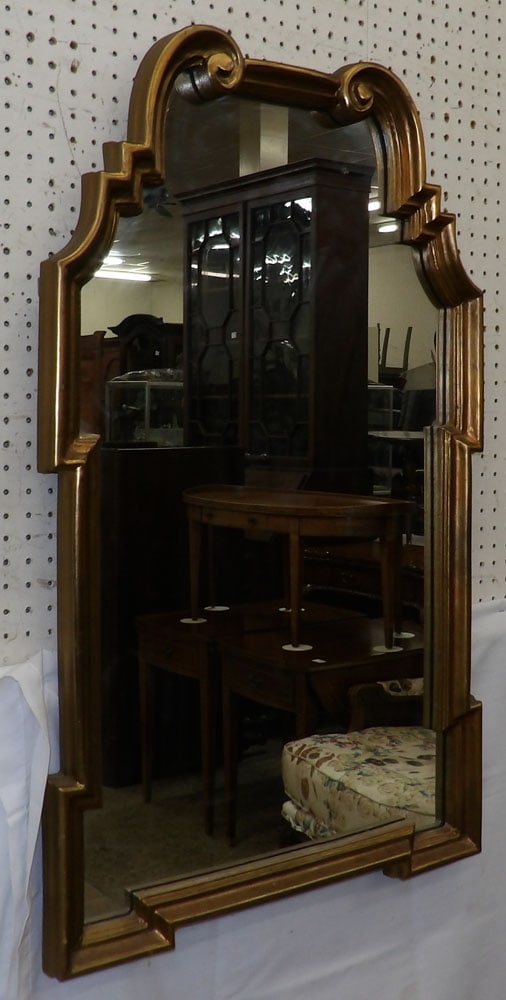 Gilded Frame Mirror: Gilded Frame Mirror. 40 1/4" x 24 1/4" "ALL DESCRIPTIONS AND ANY CONDITION STATEMENT GIVEN BY LANGSTON AUCTION GALLERY ARE STRICTLY OPINIONS AND LANGSTON'S SHALL HAVE NO RESPONSIBILITY FOR ERRORS OR