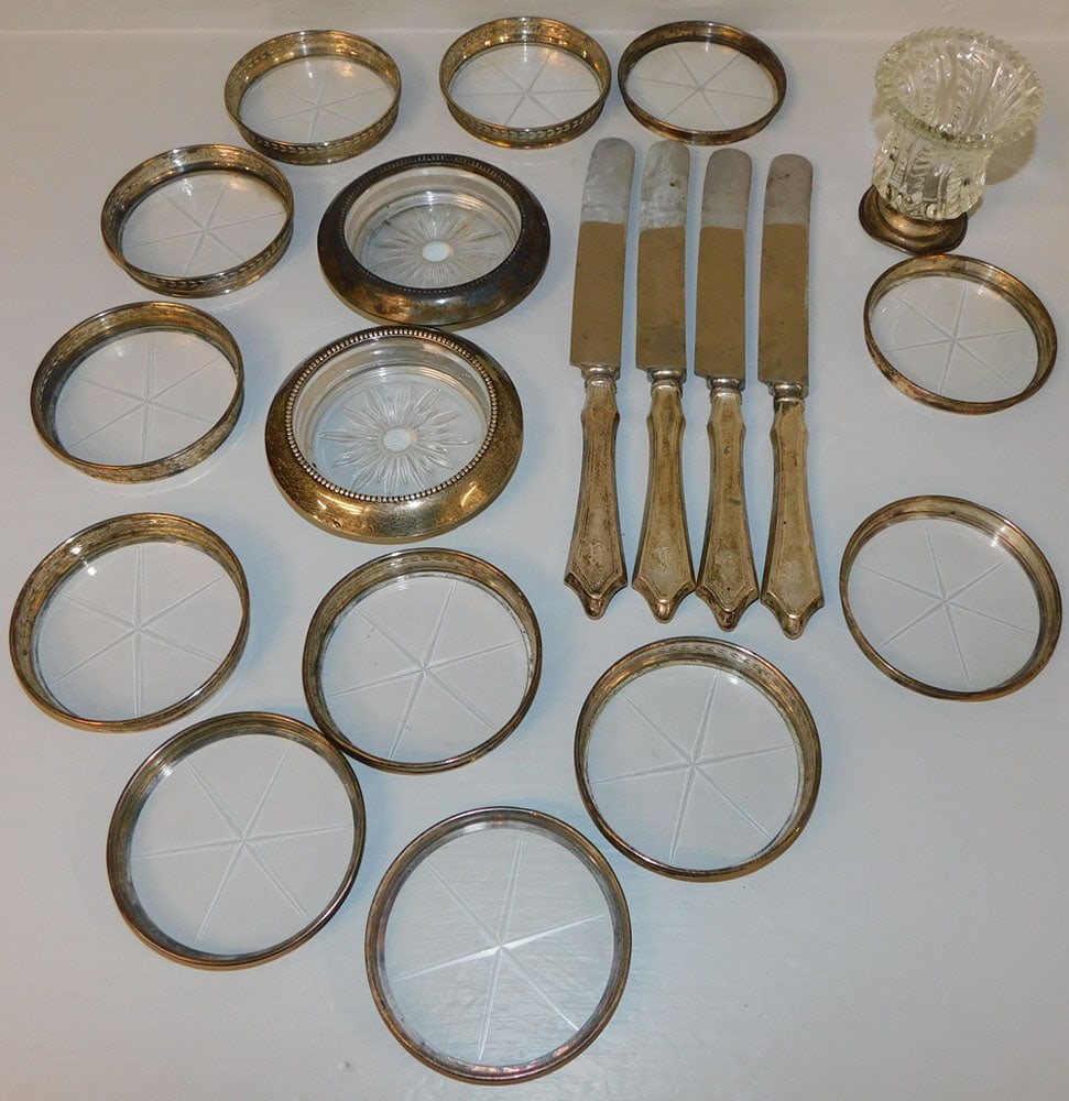 Lot of Sterling Rimmed & Handle Items: Lot of Sterling Rimmed & Handle Items . Up to 9 1/2" L "ALL DESCRIPTIONS AND ANY CONDITION STATEMENT GIVEN BY LANGSTON AUCTION GALLERY ARE STRICTLY OPINIONS AND LANGSTON'S SHALL HAVE NO