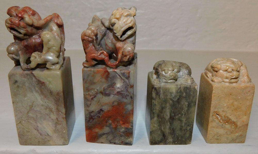 Four Chinese Foo Dog Soapstone Figures (1 of 4)