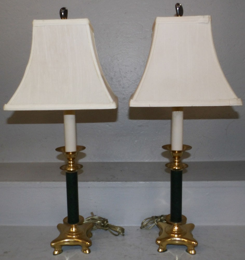 Pair of Brass Candlestick Lamps: Pair of Brass Candlestick Lamps . 25 3/4" H 10 1/4" Dia. ALL DESCRIPTIONS AND ANY CONDITION STATEMENT GIVEN BY LANGSTON AUCTION GALLERY ARE STRICTLY OPINIONS AND LANGSTON'S SHALL HAVE NO