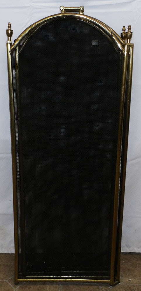 Brass & Mesh Folding Fire Screen - 2