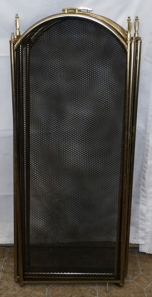 Brass & Mesh Folding Fire Screen - 2