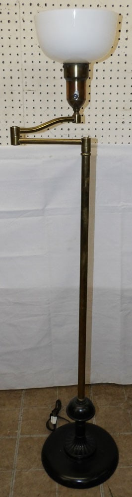 Metal & Brass Floor Lamp with Milk Glass Shade (1 of 5)