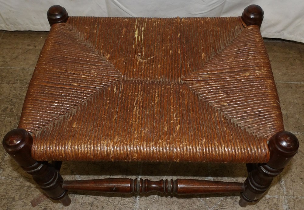 Antique Walnut Stool with Rush Top - 2