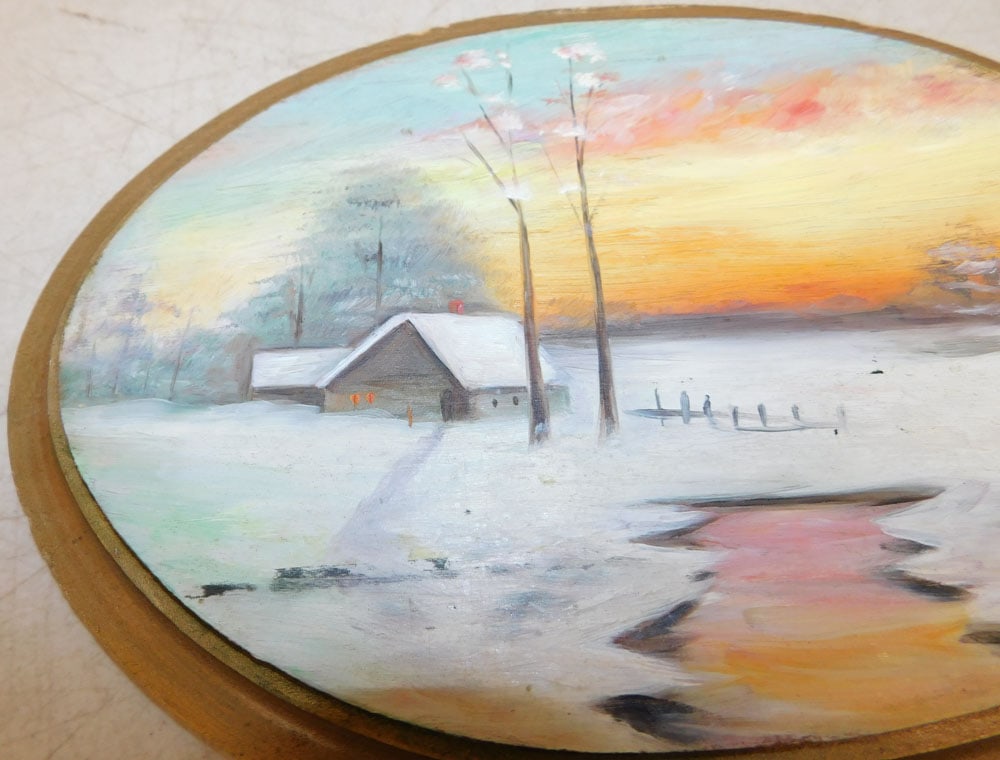 Hand Painted Pine Panel Snow Scene - 2