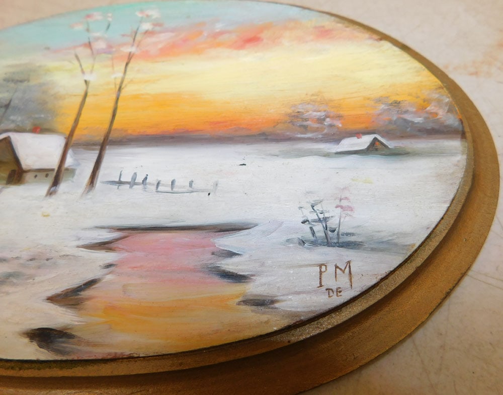 Hand Painted Pine Panel Snow Scene - 3