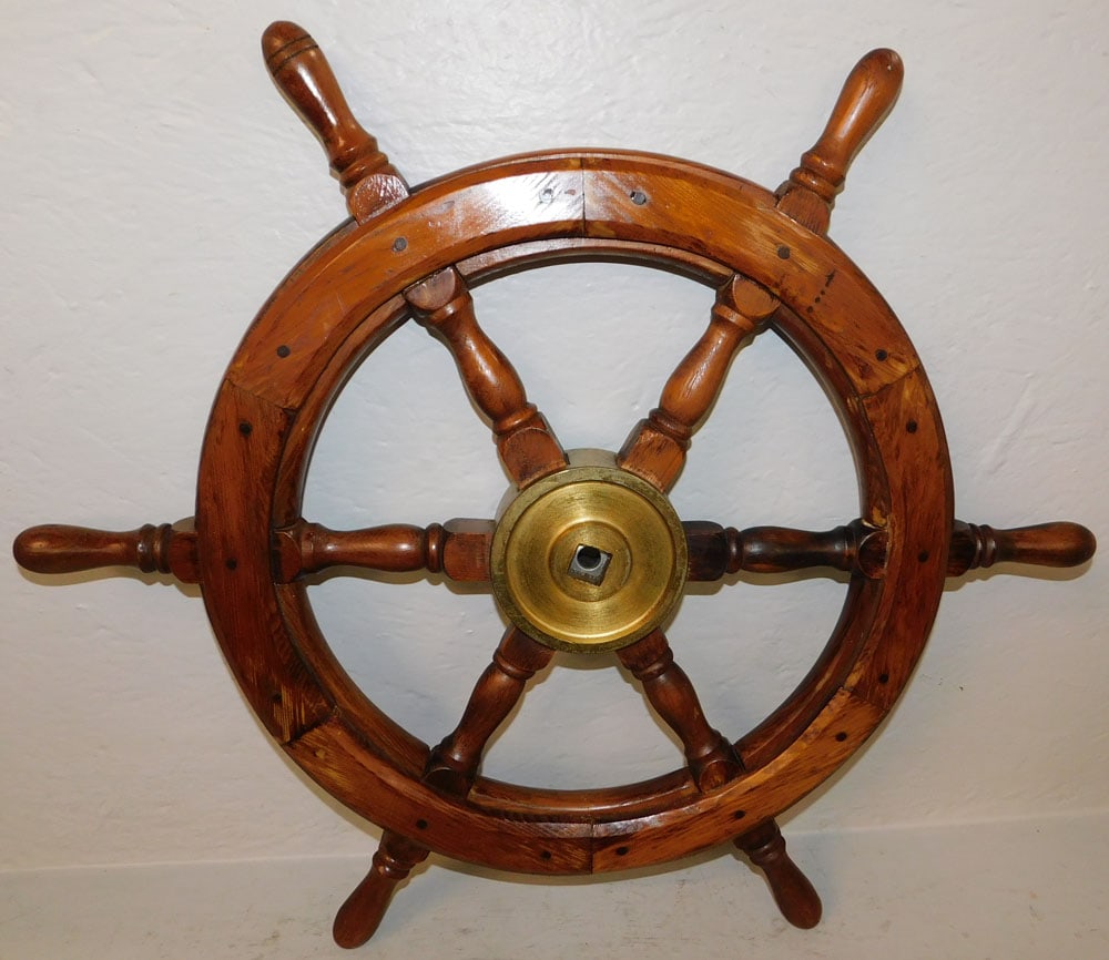 Yew Wood & Brass Ship's Wheel (1 of 3)