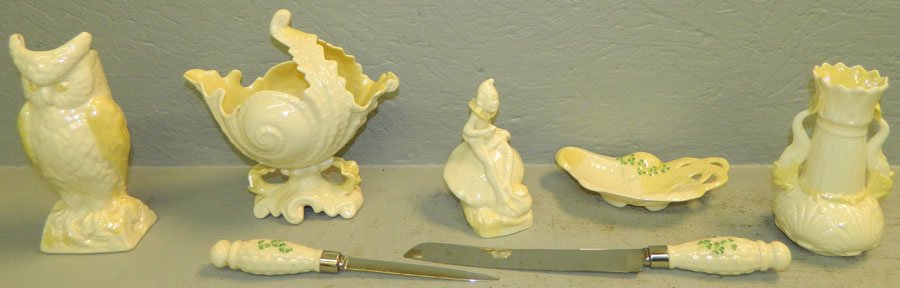 (7) Pieces of Irish Belleek.: (7) Pieces of Irish Belleek. Includes a bread knife and a letter opener.