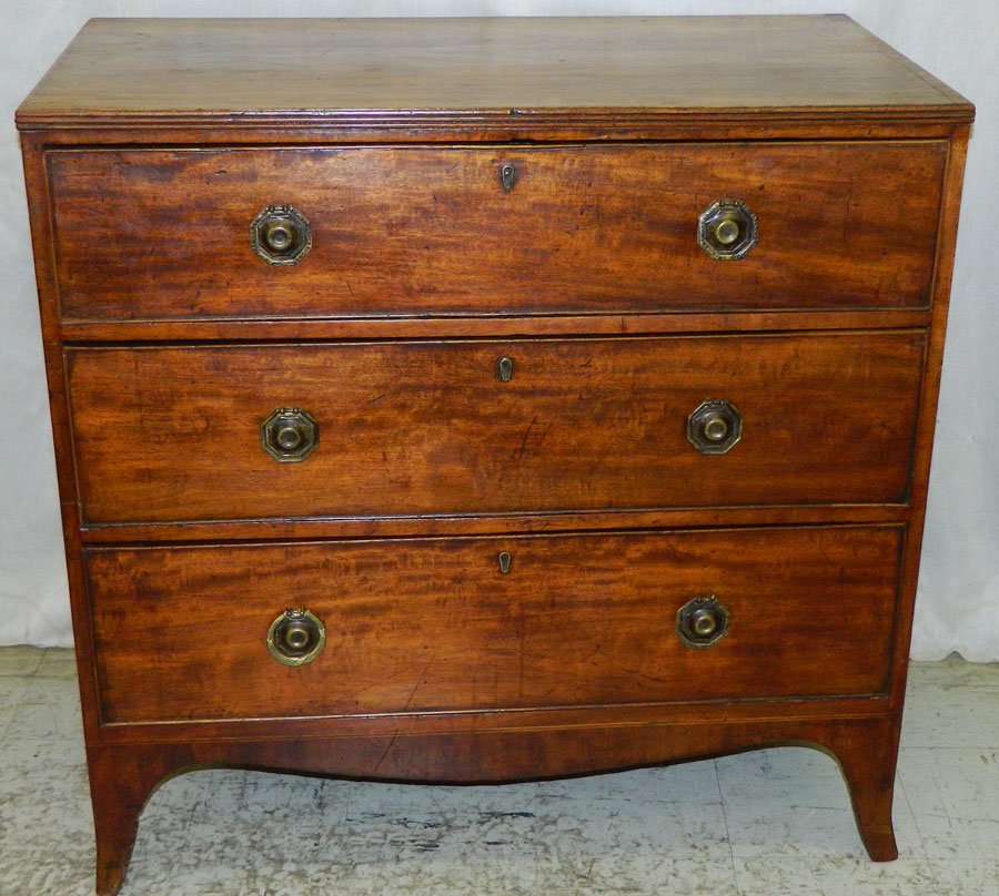 Mahogany Hepplewhite three drawer chest.: Mahogany Hepplewhite three drawer chest, circa 1820. 36" wide x 19" deep x 35 1/4" tall.