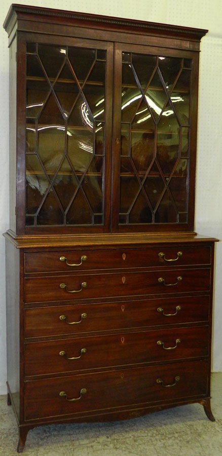 Mah butler's desk with original feet and brasses.: Mahogany butler's desk with original feet and brasses. 44 1/4" wide x 21 3/4" deep x 88" tall.