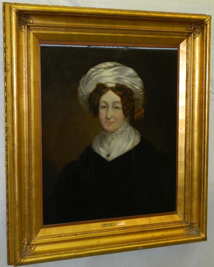 OOC portrait of Mary Thompson Blocker.: Oil on canvas portrait of Mary Thompson Blocker from an Edenton estate. 34" x 38".