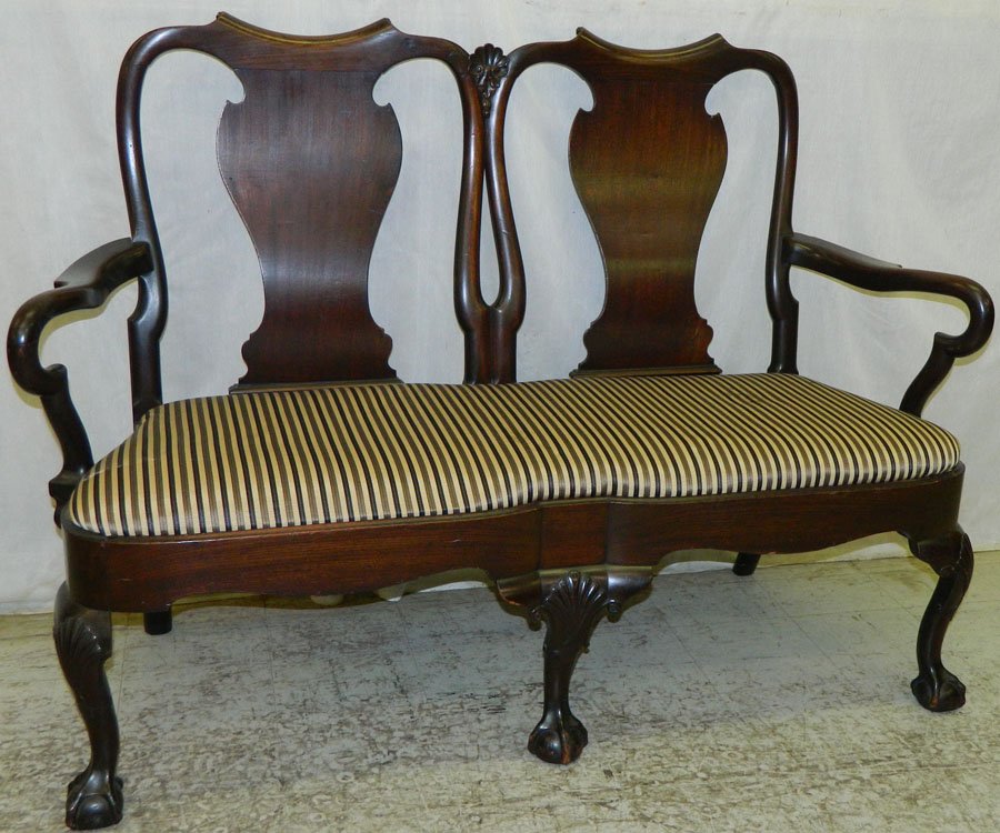 Queen Anne transition two seat settee.: Queen Anne transition two seat settee with ball and claw feet. 54" long.