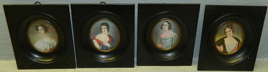 4 watercolors or prints in shadow box frames.: Set of four watercolors or prints in shadow box frames. 4 3/4" x 4".