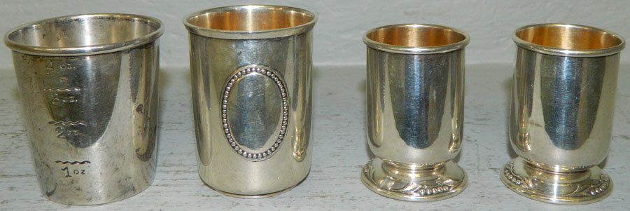 (4) Odd sterling cups. 5.18 troy ounces: (4) Odd sterling cups from a Greenville estate. 5.18 troy ounces.