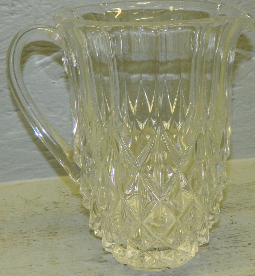 Signed Val Saint Lambert crystal pitcher.: Signed Val Saint Lambert crystal pitcher from the Emerson estate. 8" tall.