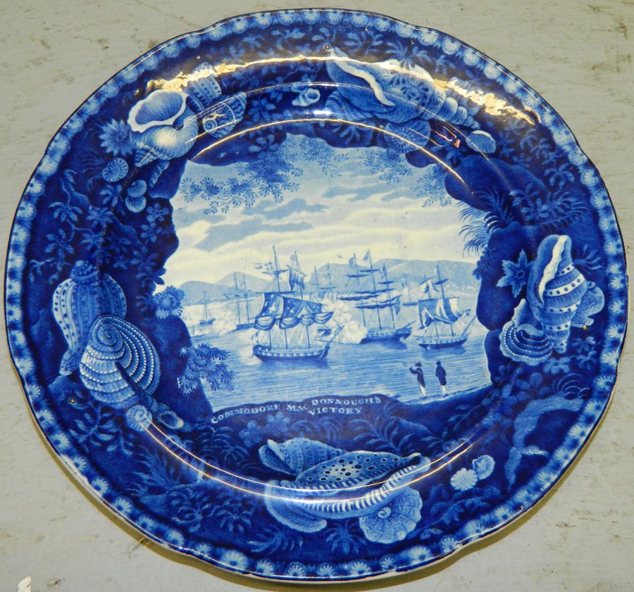 Flow blue Historical plate.: Flow blue Historical plate "Commodore McDonnoughs' Victory". 10" diameter.