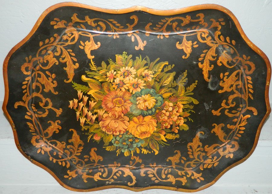 Tole painted tray.: Tole painted tray. 26" x 19".