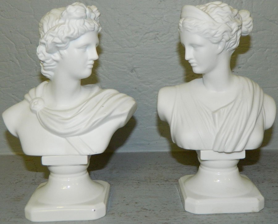 Pair of porcelain and parian figures.: Pair of porcelain and parian figures. 7 1/2" tall.
