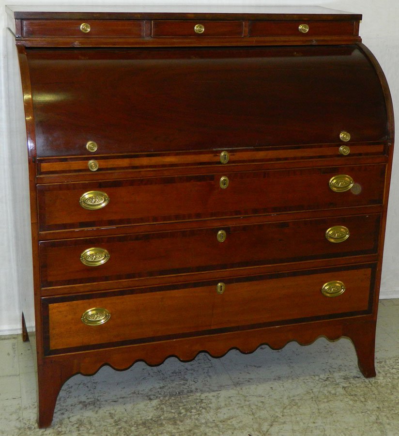 Cherry c-roll Sheraton desk, circa 1800.: Cherry c-roll Sheraton desk, circa 1800. 44" wide x 24" deep x 47" tall.
