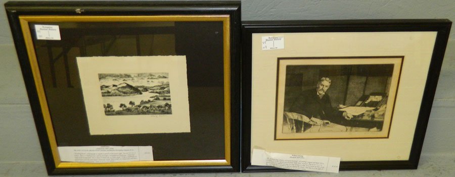 Lithograph "Winding River" and etching, signed.: Lithograph "Winding River" signed Adolf Dehn and etching signed William Strang and dated.