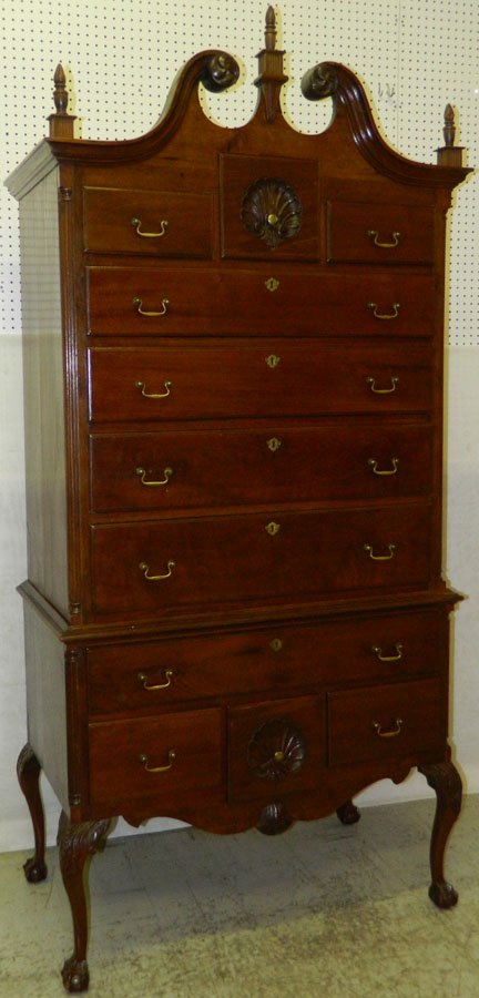 Walnut Chipp highboy with ball and claw feet.: Walnut Chippendale highboy with ball and claw feet.. 41 1/4" wide x 22 1/2" deep x 88" tall.