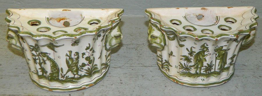 Polychrome Delft decorated bough pots.: Pair of late 18th - early 19th century Polychrome Delft decorated bough pots.