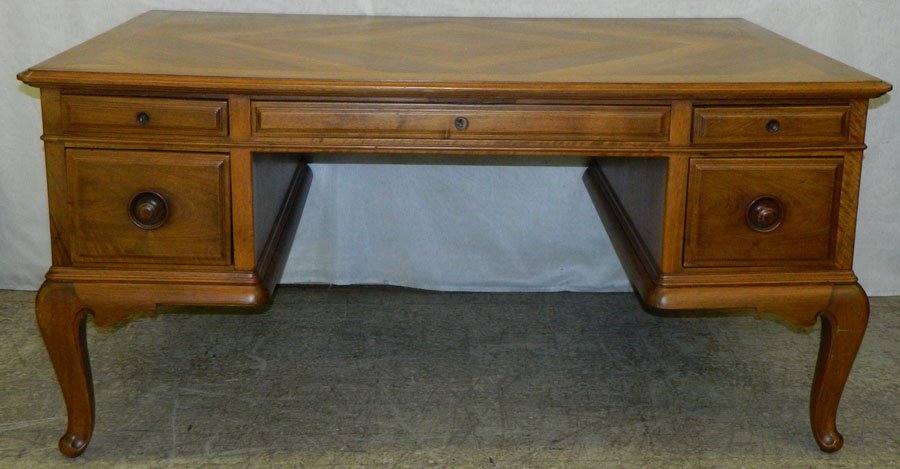 Antique French walnut partner's desk.: Antique French walnut partner's desk with cabriole legs. 65" wide x 40" deep x 32" tall.
