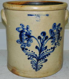 Blue decorated crock, signed Binghamton, NY.