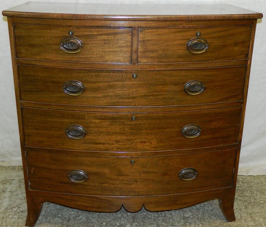 Mahogany Hepplewhite 2/3 bowfront chest.: Mahogany Hepplewhite 2/3 bowfront chest. 41" tall x 21" deep x 41 3/4" wide.
