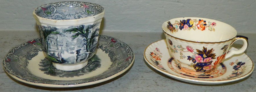Early cup, can & saucers.: (1) Early cup and saucer and (1) early can and saucer. Cup signed Mason's, can is early transfer P.W & Co, Venus.