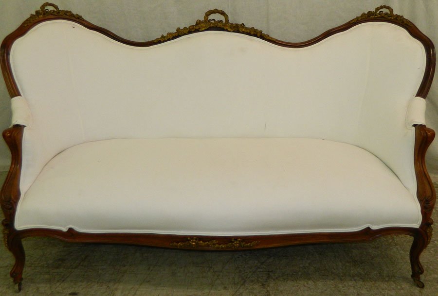 French gold decorated settee.: French gold decorated settee. 37 1/2 tall x 40" long.