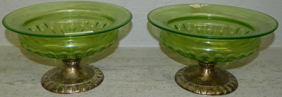 Pair of cut crystal compotes w/Pairpoint bottom.: Pair of cut crystal compotes with Pairpoint bottom. 8" diameter x 4 1/2" tall.
