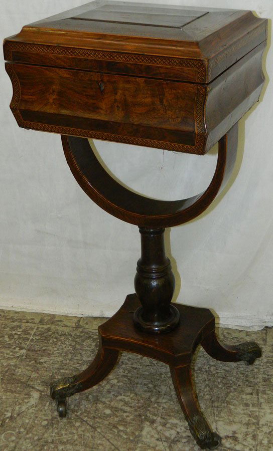 Beautiful rosewood inlaid tea pod.: Beautiful rosewood inlaid tea pod. 14" wide x 12" deep x 31 1/4" tall.