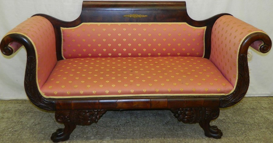 1820's empire settee. 64" long x 34 1/2" tall.: 1820's empire settee. 64" long x 34 1/2" tall.