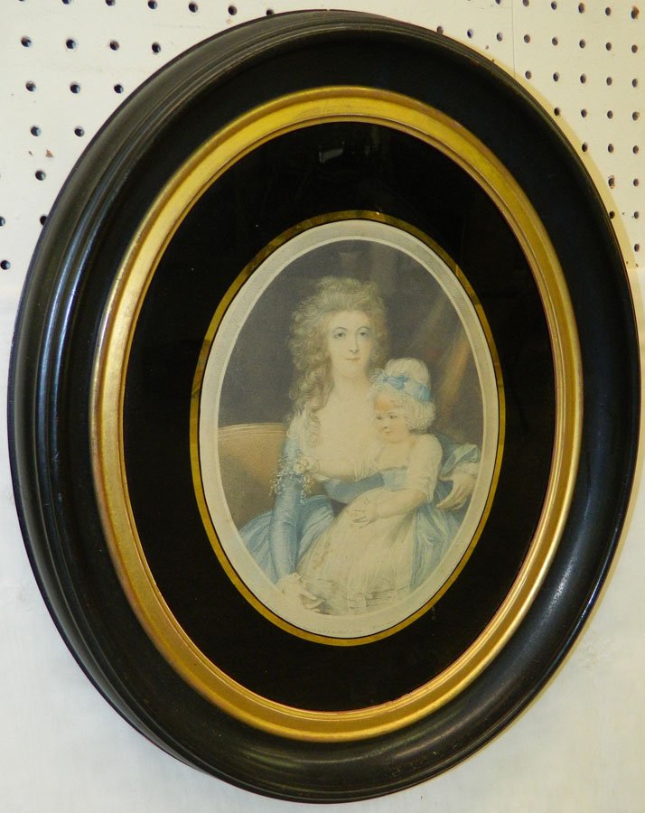 Oval shadow box frame with lithograph.: Oval shadow box frame with lithograph, by PW Tomkins.