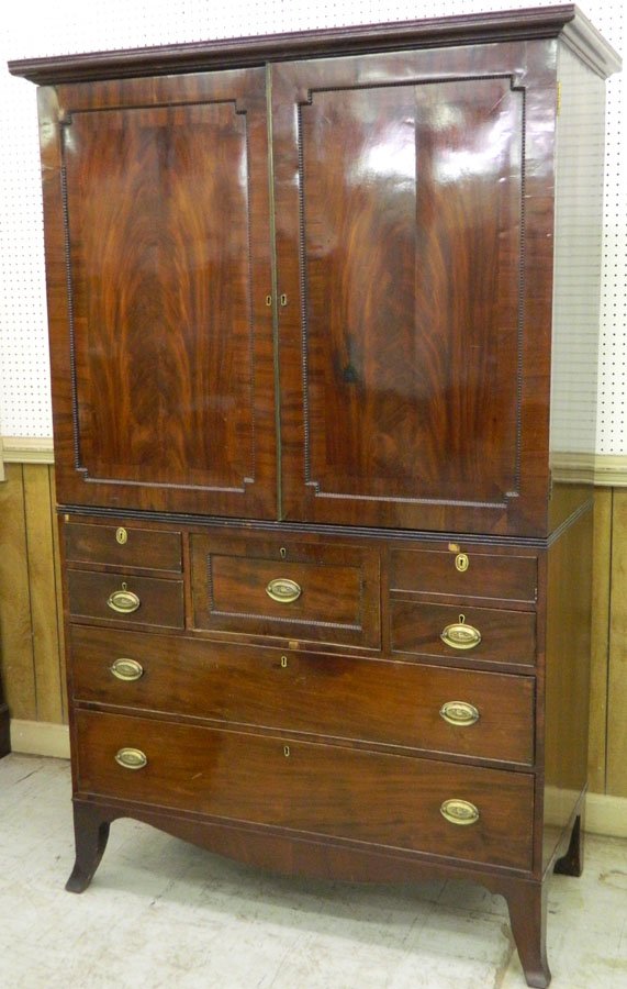 Mahogany linen press, no slides.: Mahogany linen press, no slides. 51 1/2" wide x 23" deep x 81" tall.
