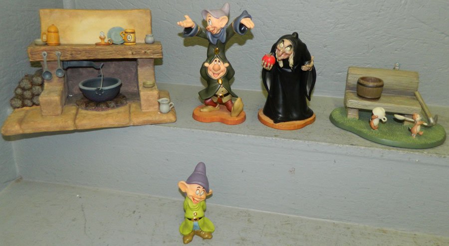 Snow White and the Seven Dwarfs collection.: Snow White and the Seven Dwarfs collection "Take the Apple Dearie", "Gleeful Grin", "Dopey and Sneezy Dancing Partners", "The Dwarf Cottage Bench", "The Dwarf Hearth" scene completor.