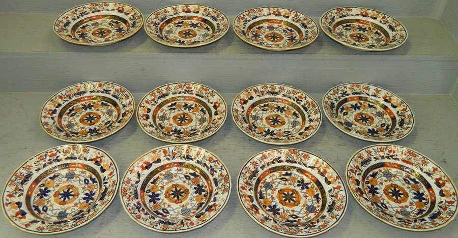 Set of 12 Mason's Ironstone China soup bowls.: Set of 12 Mason's Ironstone China soup bowls. 10 1/2" diameter.