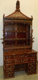 Carved teak wood & ivory inalid Chinese cabinet.
