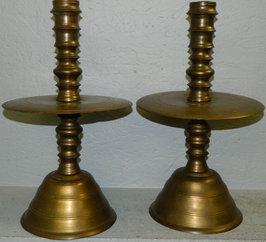 Pair of mid drip candlesticks. 16" tall.: Pair of mid-drip candlesticks. 16" tall.