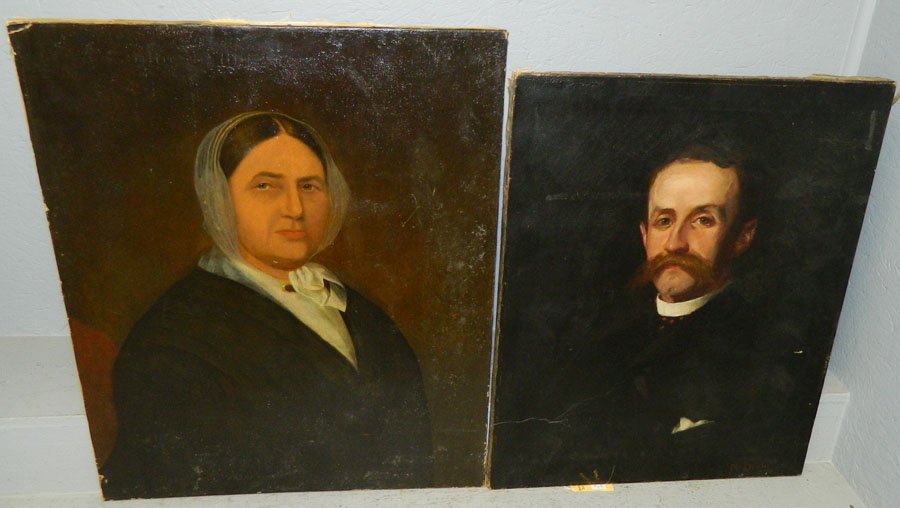 Man and lady portrait oil paintings.: Man and lady portrait oil paintings. Man 21 1/2" x 27", lady 29" x 24".